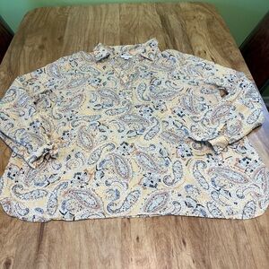 J Jill Yellow Paisley Lightweight Long Sleeve Henley Shirt Womens Size 2X